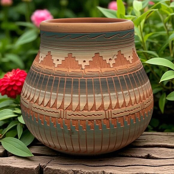 1995 Ira Morgan Sgraffito Navajo / Diné Etched American Indian Pottery Vase - Picture 7 of 7
